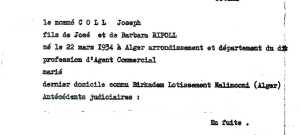   Joseph COLL  
Fiche de Police